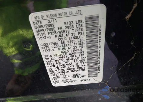 2011 Nissan Murano Sl from USA, damaged, VIN JN8AZ1MU3BW062834